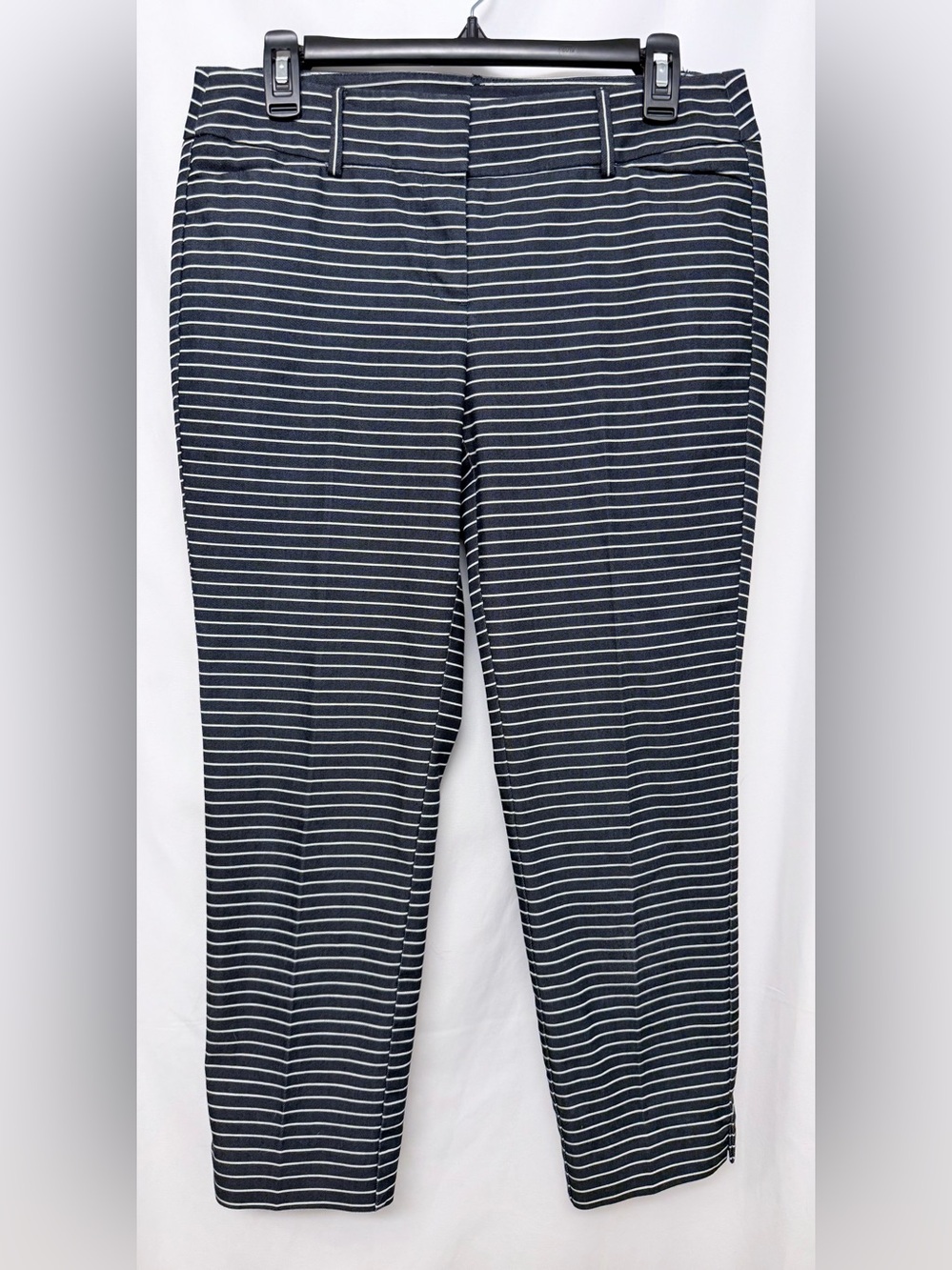 LOFT Marisa Navy White Striped Ankle Pants Women’s 4 Stretch Career Crop